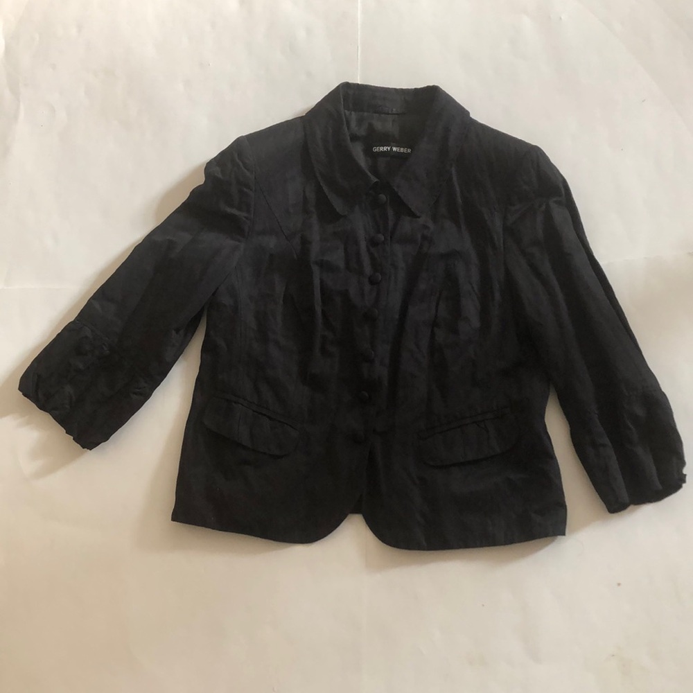 Gerry Weber 14 Jacket Black Button down 2 Pocket Rouched 3/4 Sleeve Excellent